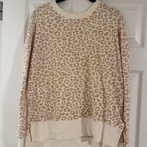 Time and Tru Leopard Print Crew Neck Sweater - Cream and Tan